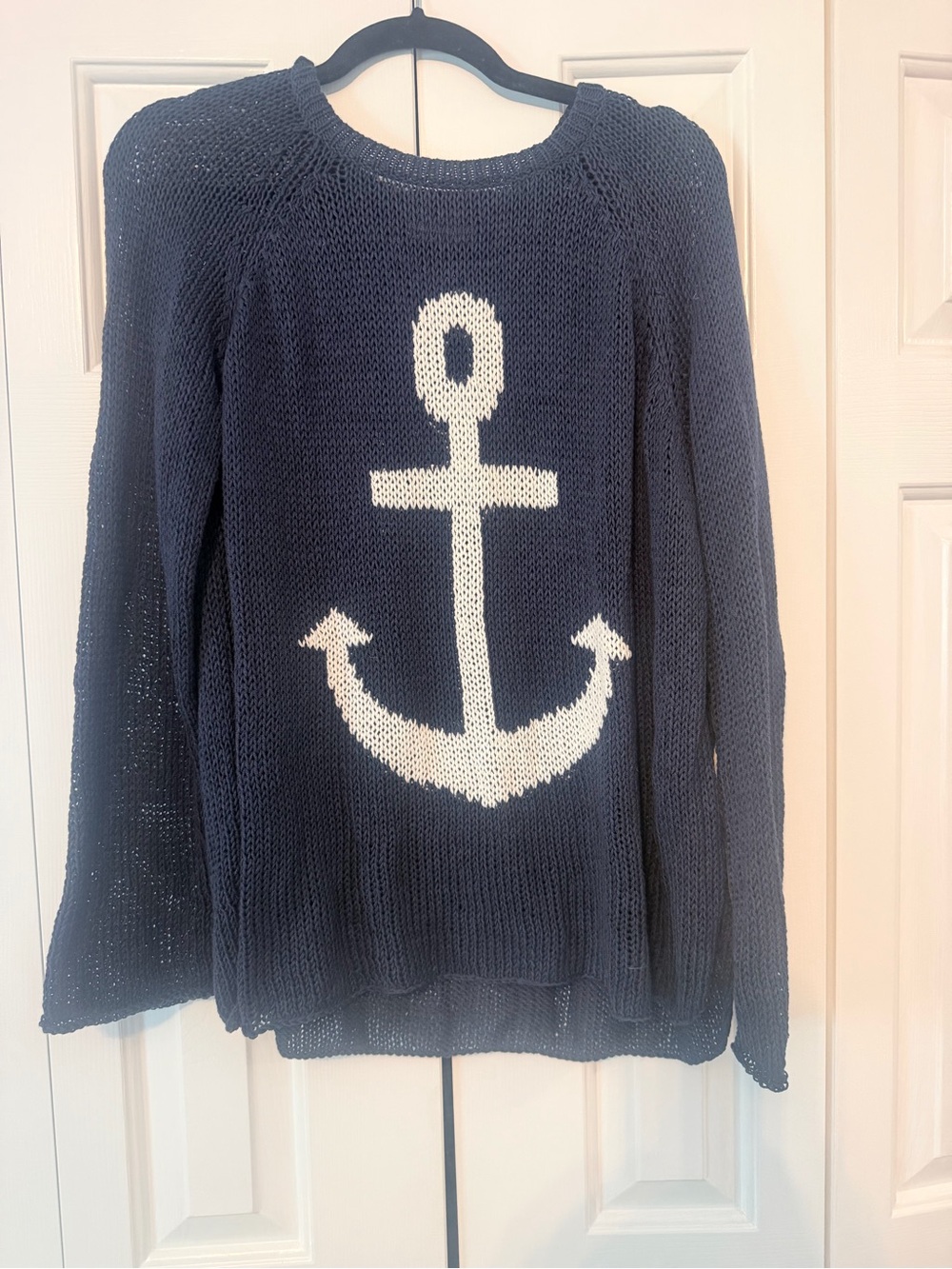 Wooden Ships Navy Sweater with White Anchor Motif